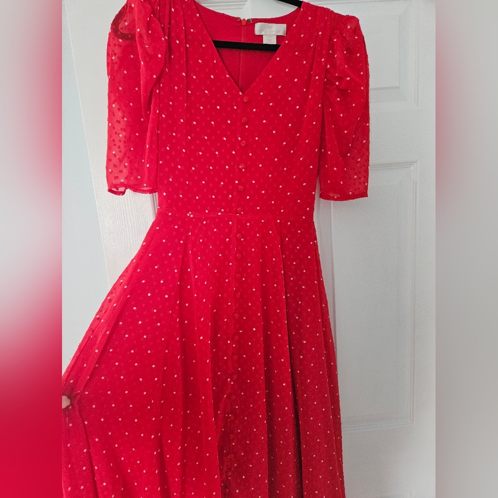 Rachel Parcell Red Polka Dot Romantic Valentines Day Midi Dress